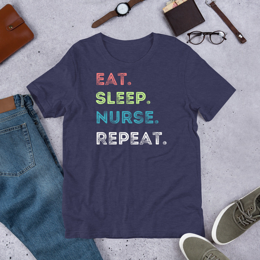 Product mockup navy eat sleep nurse repeat t-shirt