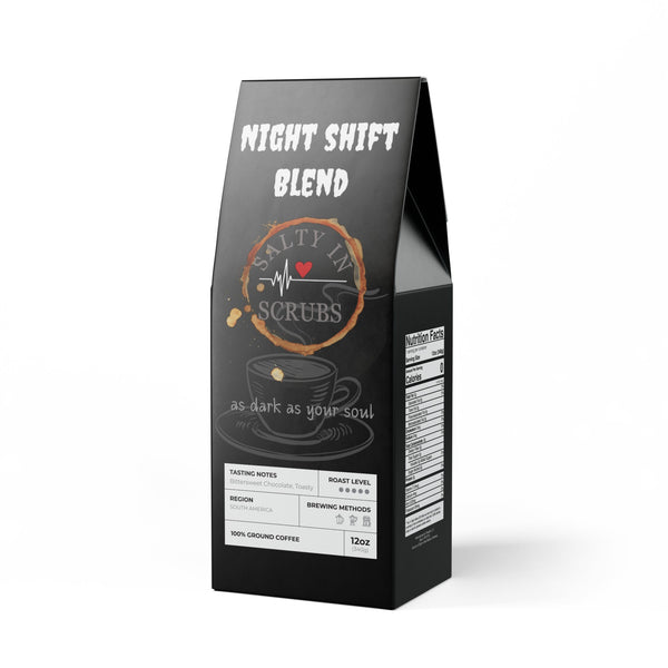black carton of coffee called the Night Shift Blend