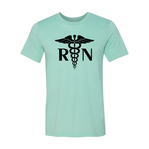 Mint green t-shirt with black RN caduceus design on a white background