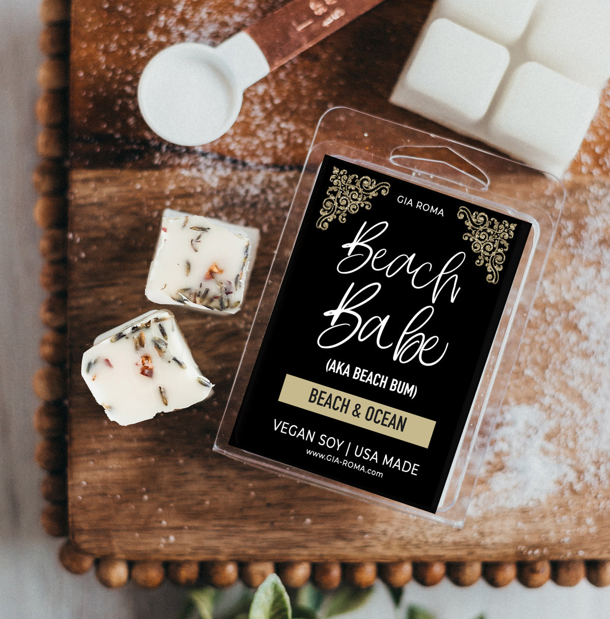 beach babe wax melts in plastic wrapping