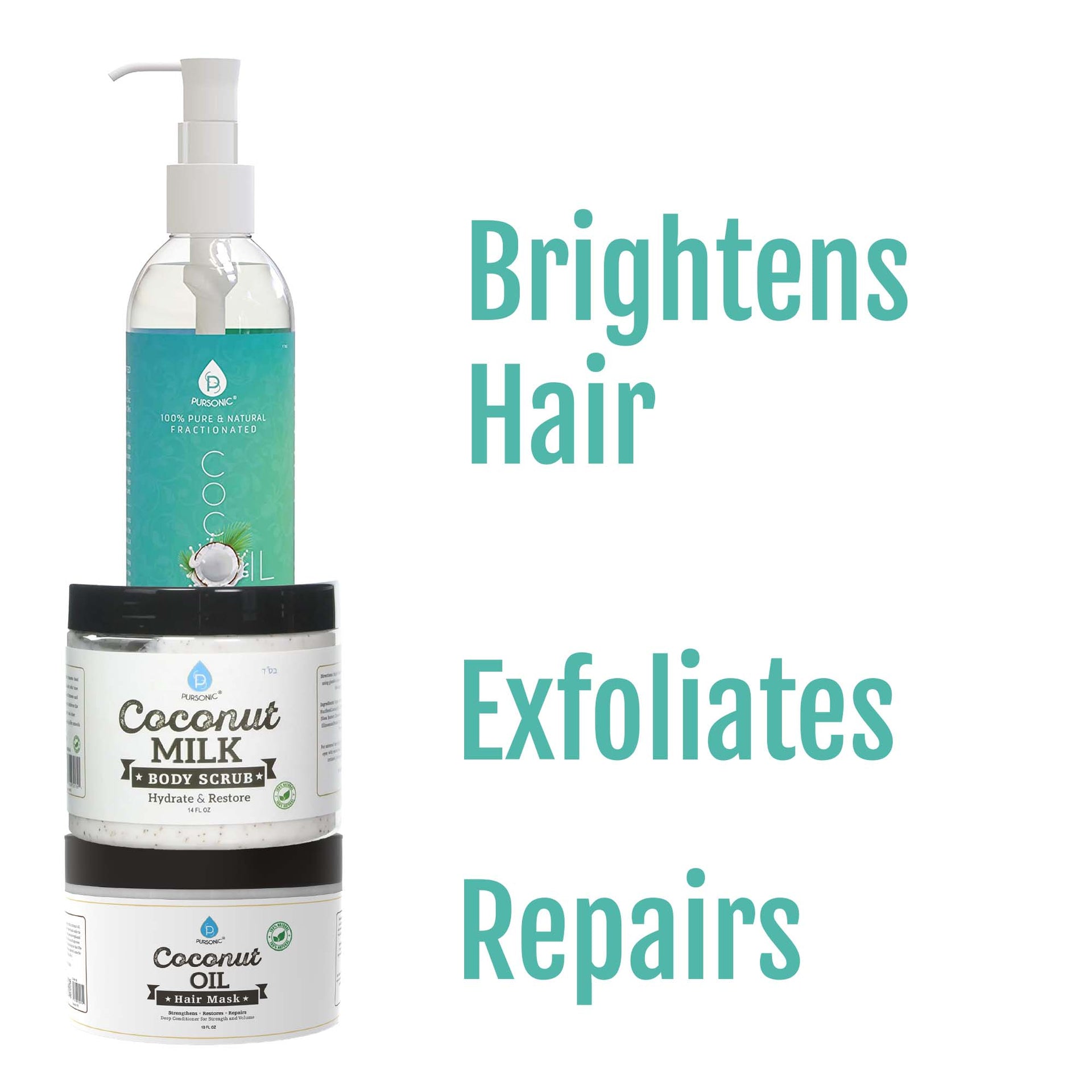 Two cosmetic products with text highlighting their benefits on a white background