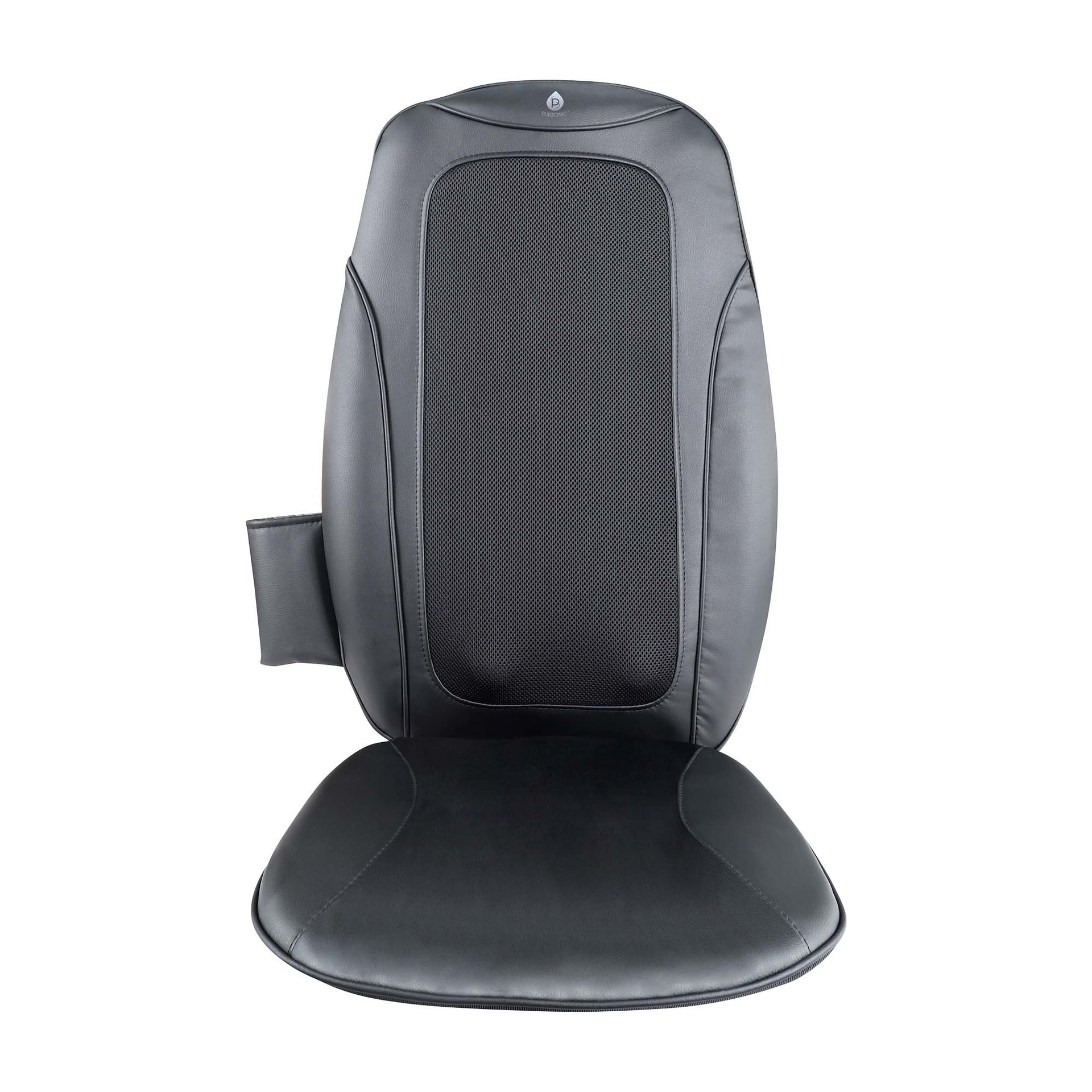 Black massage chair pad on a white background