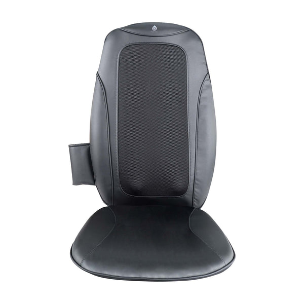 Black massage chair pad on a white background