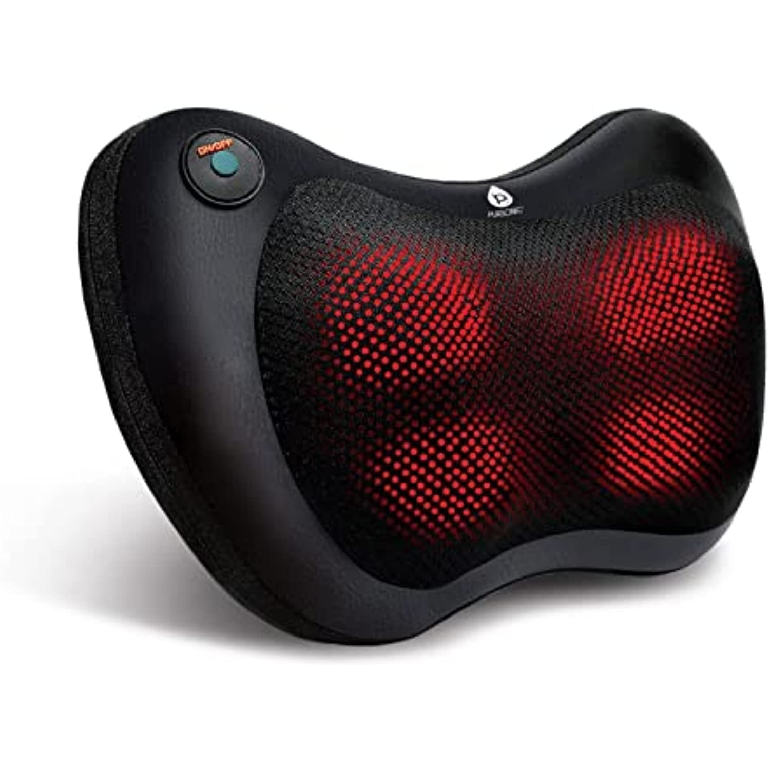 Black and red massage pillow on a white background