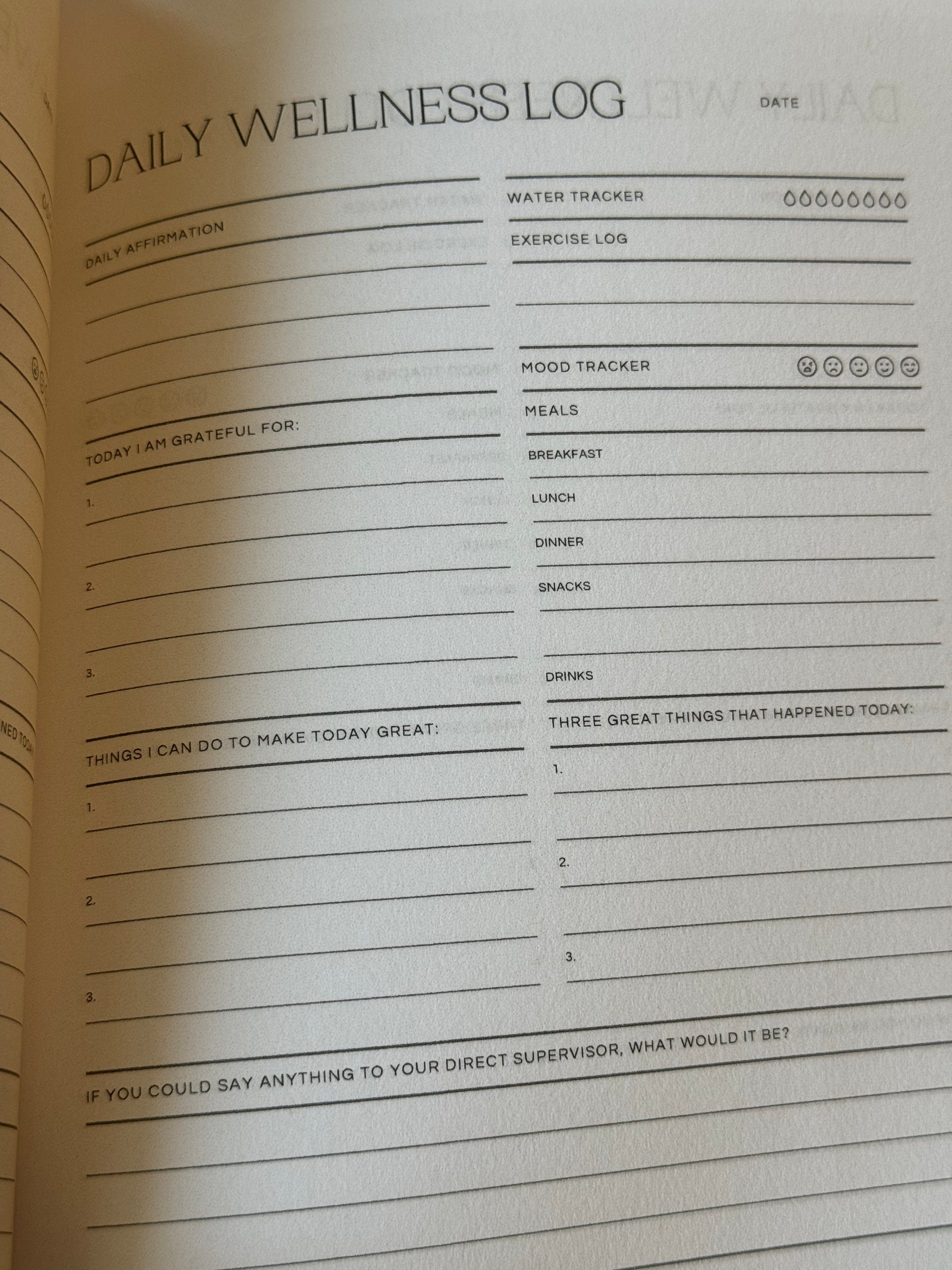 picture of the inside of the journal and lines for the customer to write in