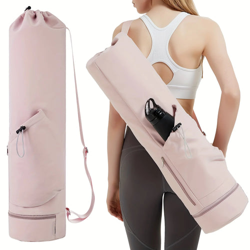 Yoga mat bag with water bottle pocket and bottom wet bag. Sports yoga