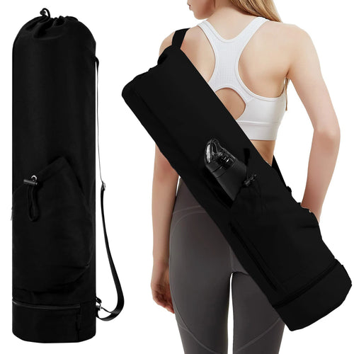 Yoga mat bag with water bottle pocket and bottom wet bag. Sports yoga