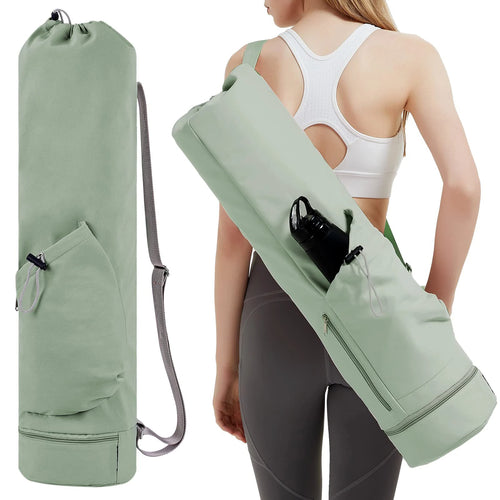 Yoga mat bag with water bottle pocket and bottom wet bag. Sports yoga