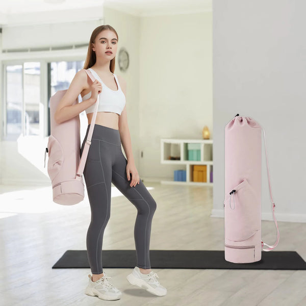 Yoga mat bag with water bottle pocket and bottom wet bag. Sports yoga
