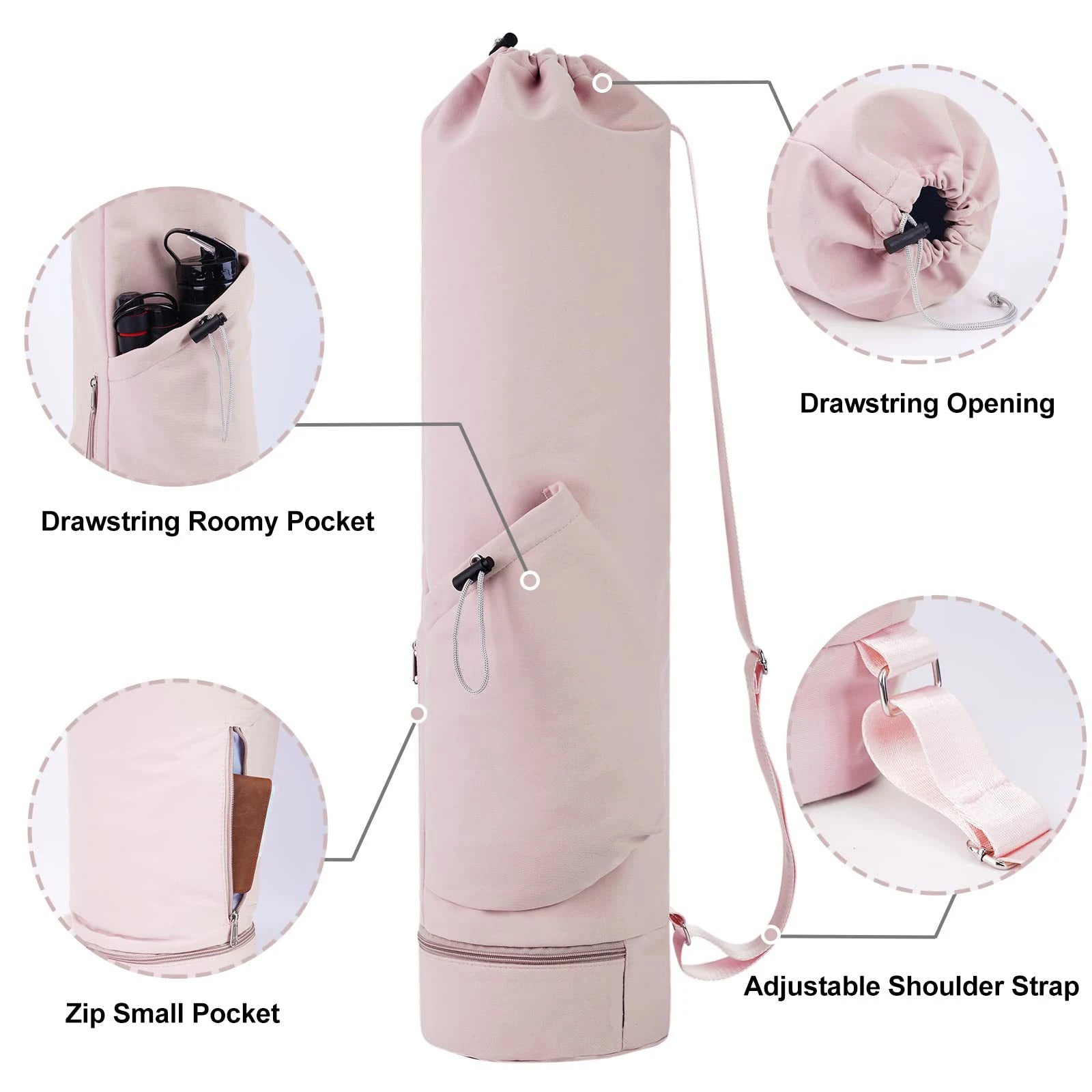 Yoga mat bag with water bottle pocket and bottom wet bag. Sports yoga