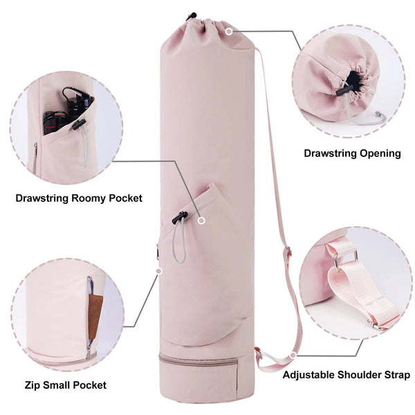 Yoga mat bag with water bottle pocket and bottom wet bag. Sports yoga