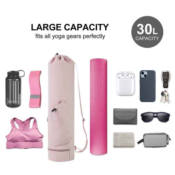 Yoga mat bag with water bottle pocket and bottom wet bag. Sports yoga