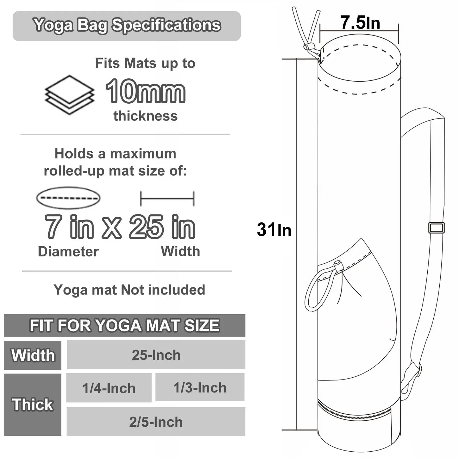 Yoga mat bag with water bottle pocket and bottom wet bag. Sports yoga