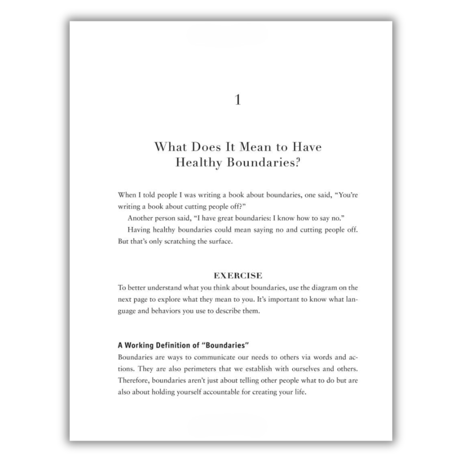 Book page with text on healthy boundaries on a white background