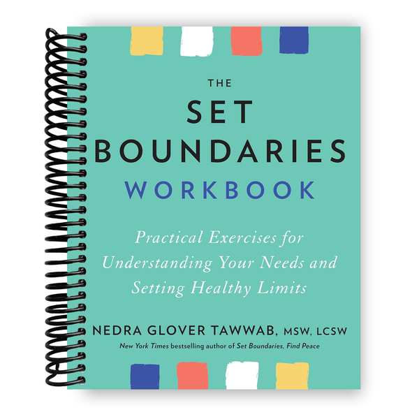 Book titled 'The Set Boundaries Workbook' with a colorful cover on a white background