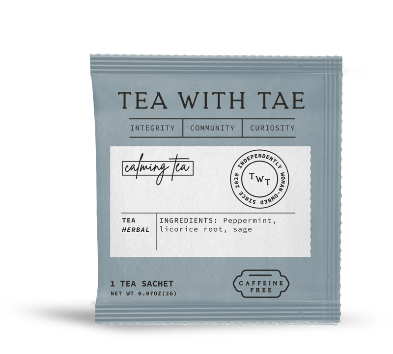 Calming tea bags displayed in simple, cozy packaging, ideal for nurse break rooms, night shift recovery, and intentional wellness moments