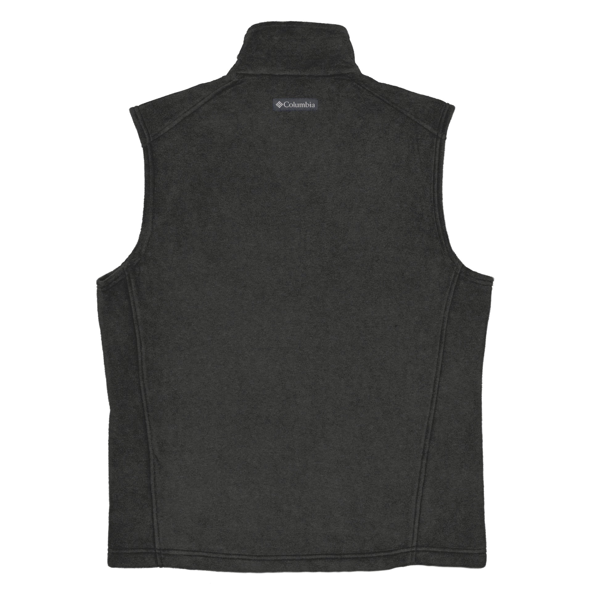 back of grey fleece columbia vest with stethoscope and RT credentials mockup