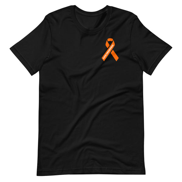 Black lung disease awareness shirt featuring orange ribbon design promoting COPD awareness and caregiver support