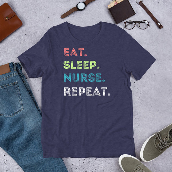 Product mockup navy eat sleep nurse repeat t-shirt