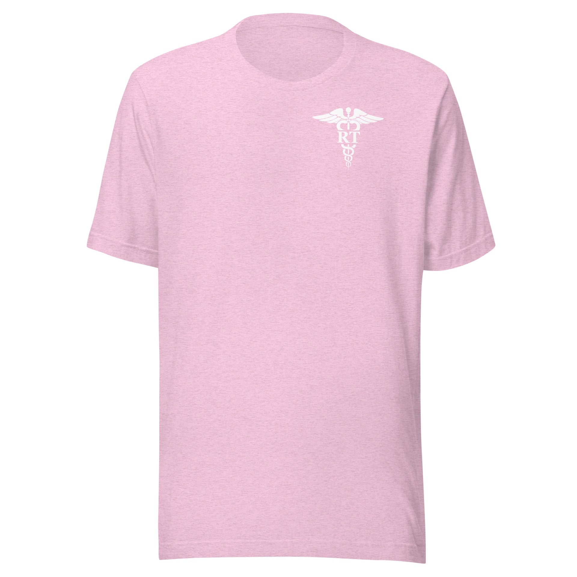 light pink t-shirt with caduceus and RT credentials mockup