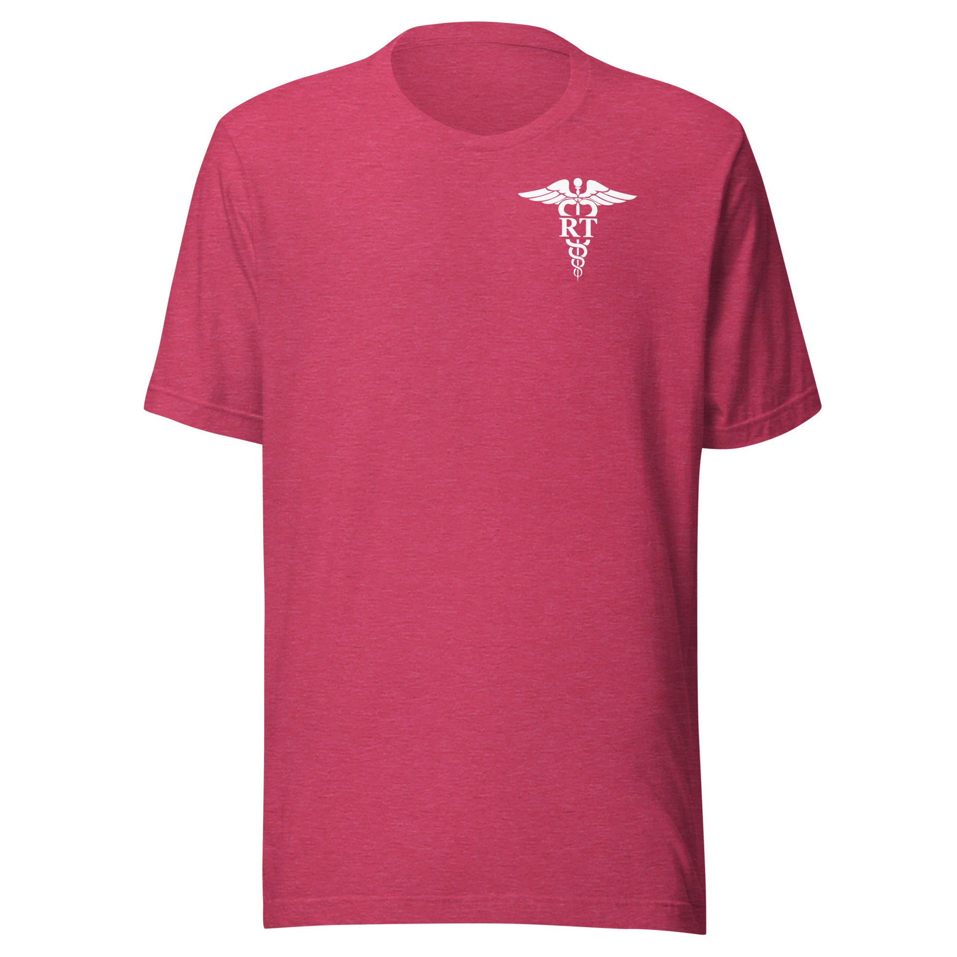 heathered pink t-shirt with caduceus and RT credentials mockup