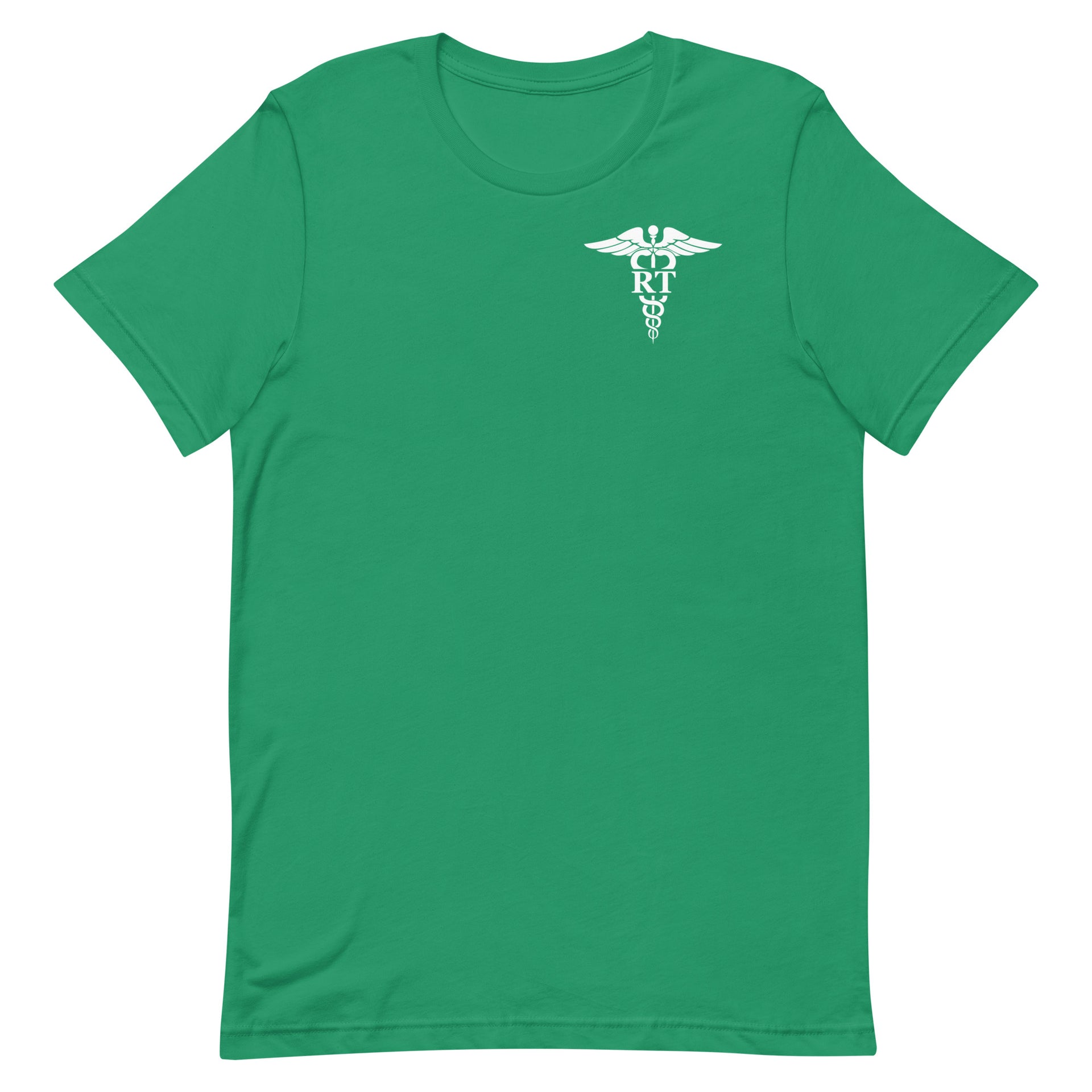 kelly green t-shirt with caduceus and RT credentials mockup