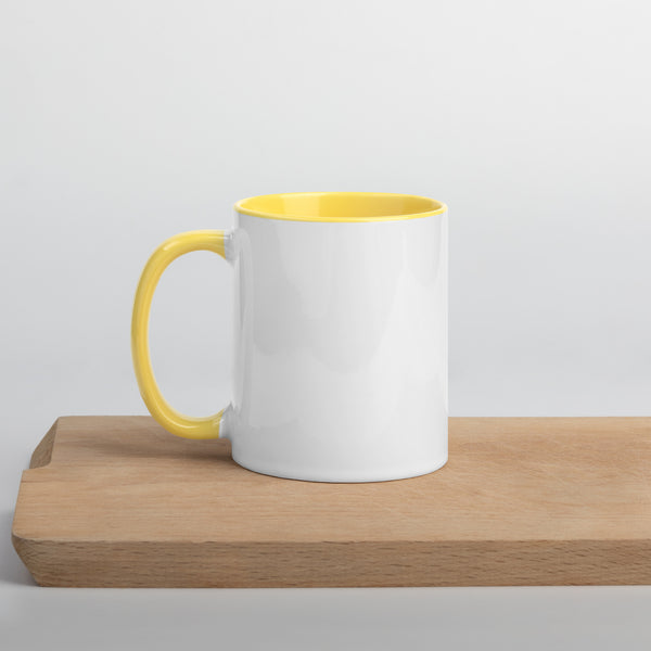 back side of white coffee mug with yellow handle and inside with a picture of a hospital and the words that say 